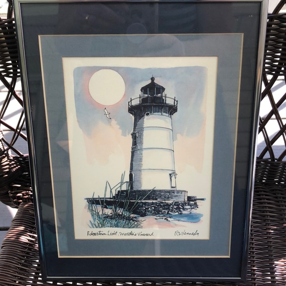 Robert E. Kennedy Edgartown Light, Martha’s Vineyard In Brushed Aluminum Frame